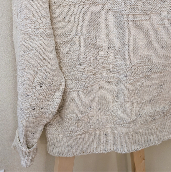 Vintage Embroidered Black Lab & Canoe Textured Chunky Crewneck Sweater In Ivory - Picture 5 of 12